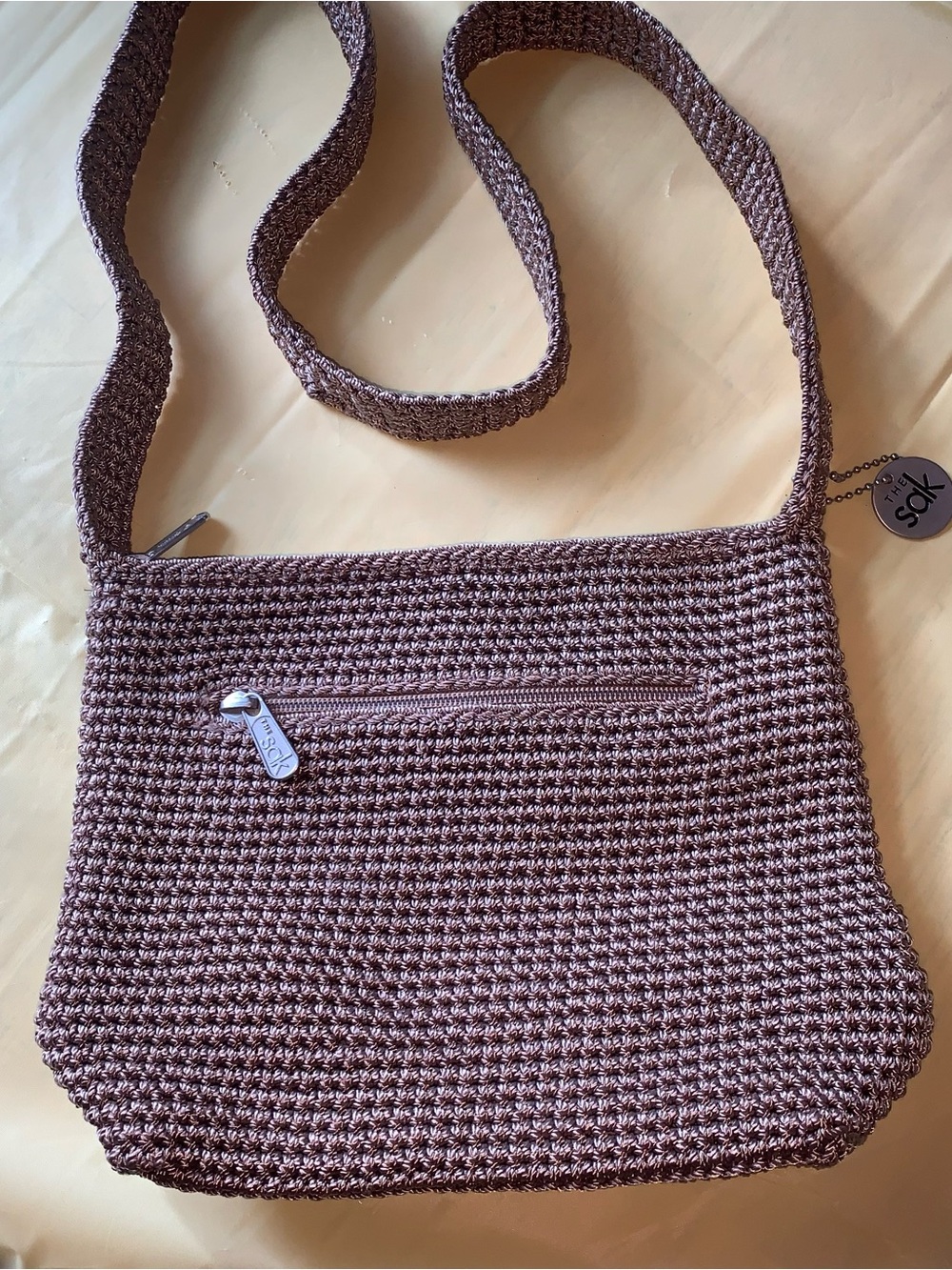 The Sak Crochet Crossbody Bag in Mauve